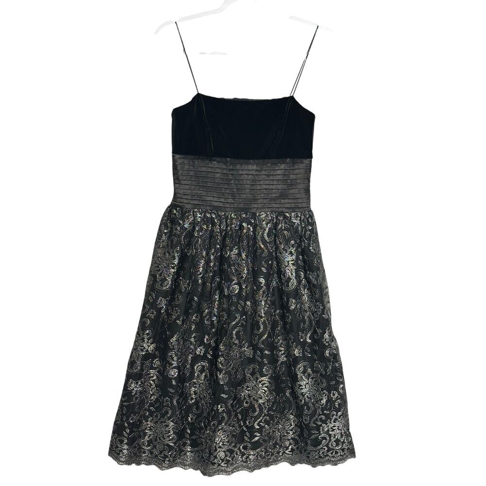 JS Boutique Sz 4 Black Velvet Metallic Lace Pleated Waist Whimsygoth Fairygoth‎